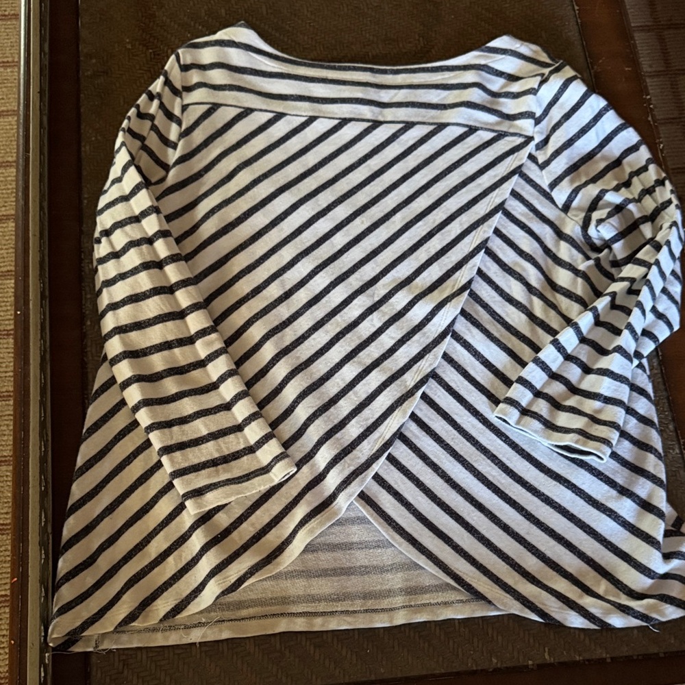 LOFT Black and White Diagonal Striped Long Sleeve Top
